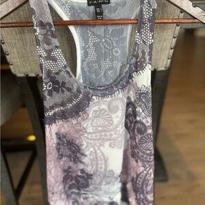 FANG Women's Floral Paisley Tank Top - Purple and White